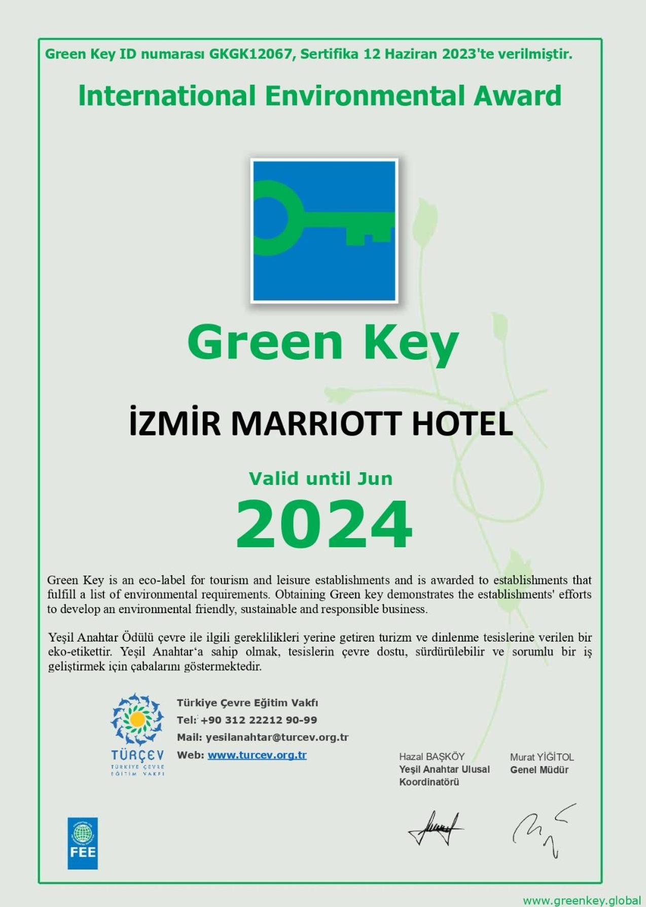 Izmir Marriott Hotel Eksteriør billede Green Key label