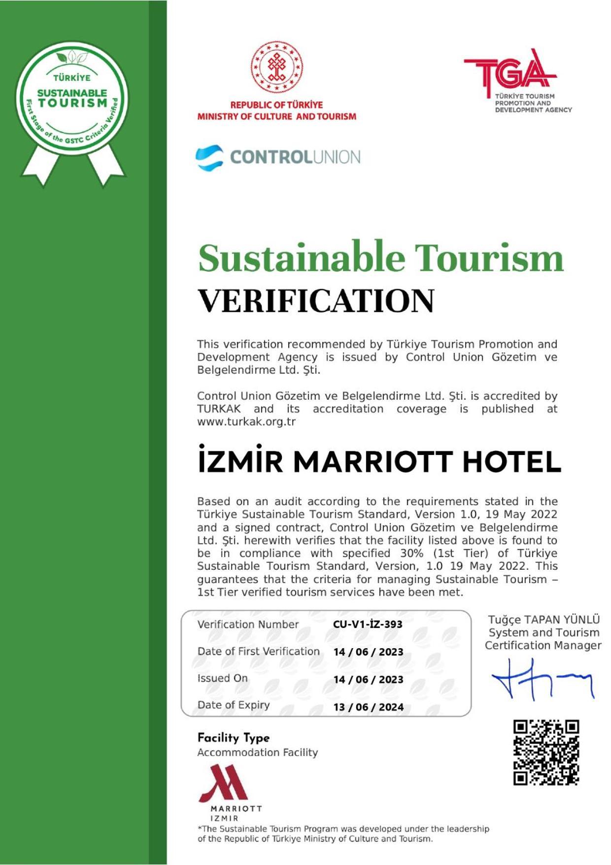 Izmir Marriott Hotel Eksteriør billede Verification Certificate